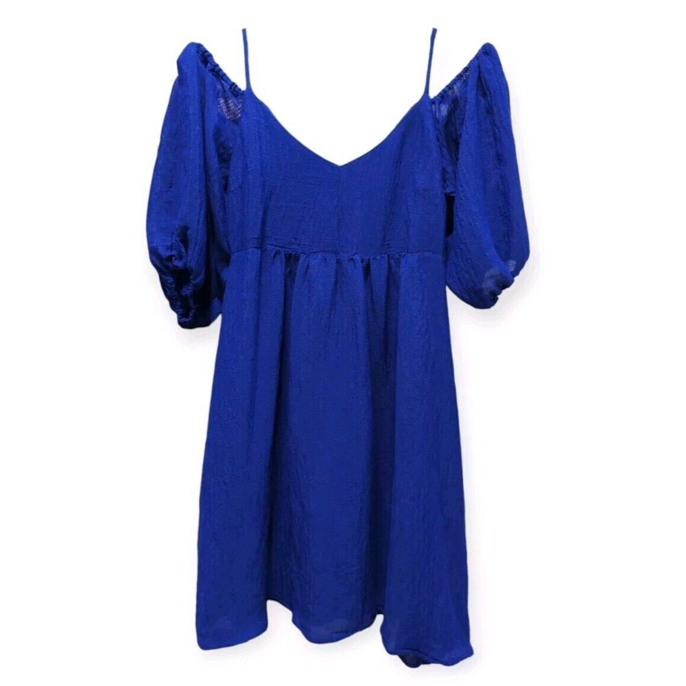 Moulinette Soeurs Anthropologie Carina Open Shoulder Blue Dress Balloon Slv XS